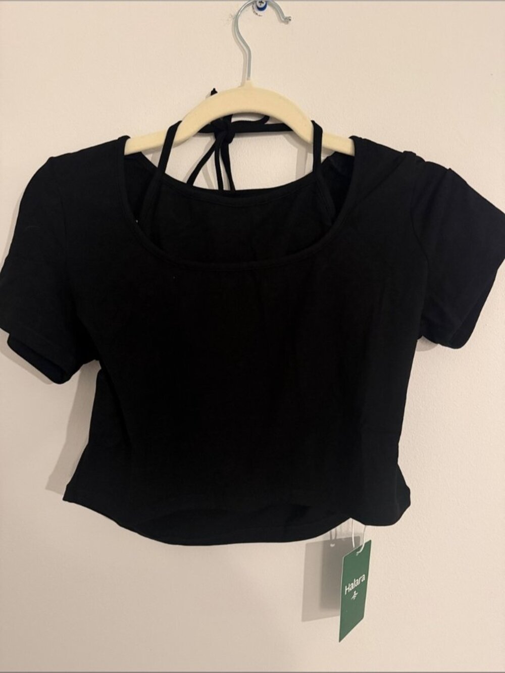 Black Women's Crop Top with Attached Inner Halter, Lots of Stretch,